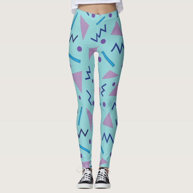 80-talets 90-tal Memphis stil geometric blue Leggings (Framsida)