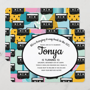 80-talets 90-tal Party Rosa Collage Cassette Throw Inbjudningar