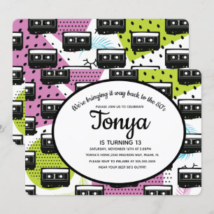 80-talets 90-talets Rosa Girl Girl Collage Cassett Inbjudningar