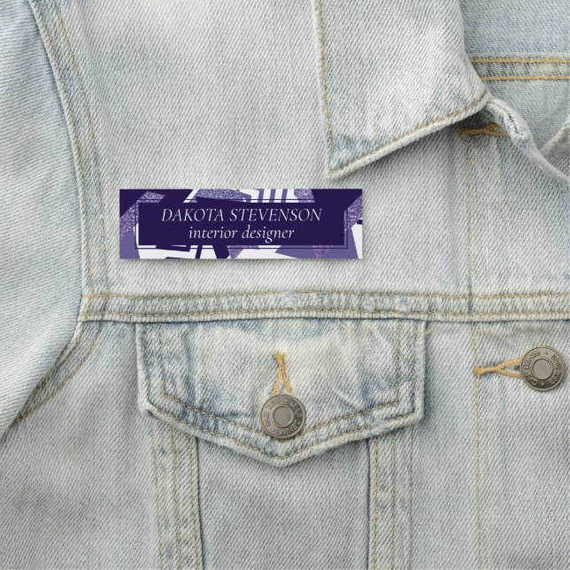 80-talets Abstrakt för Coola | Lila Passion Shapes Namnbricka (På plats)