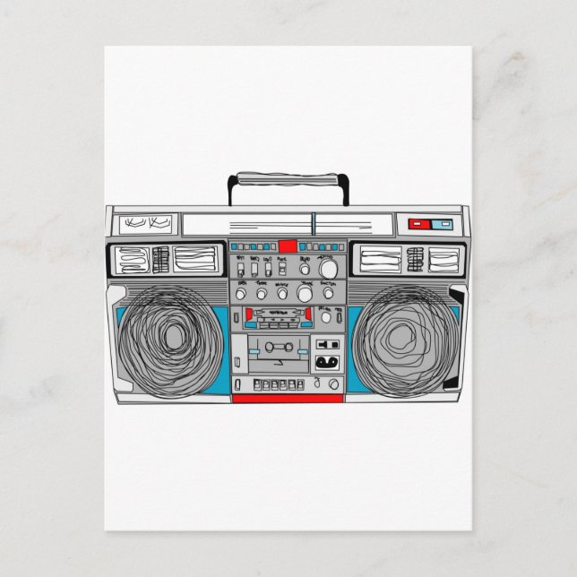 80-talets illustration av boombox vykort (Framsida)