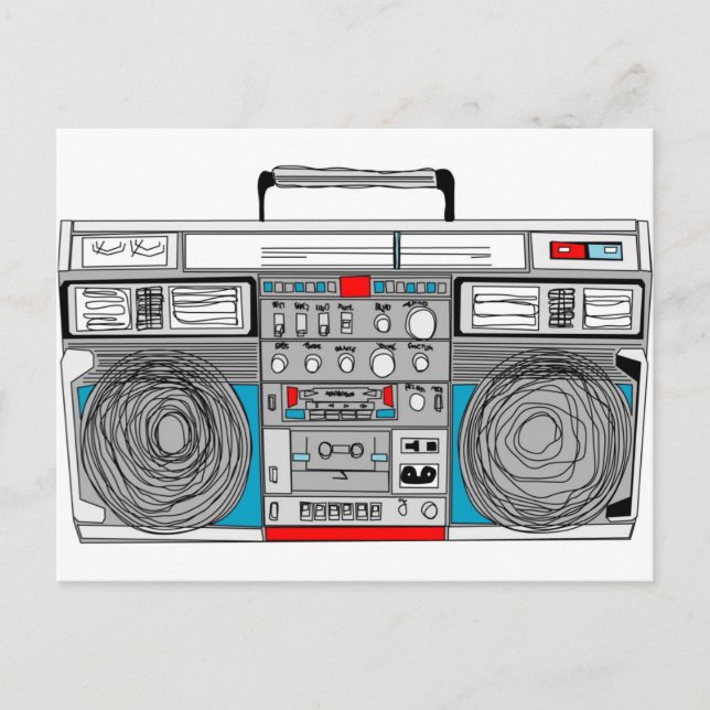 80-talets illustration av boombox vykort (Framsida)