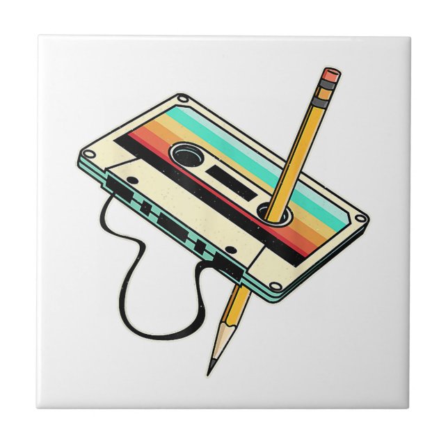 80-talets kassettbandspenna 1980-talets Retro-Vint Kakelplatta (Framsidan)