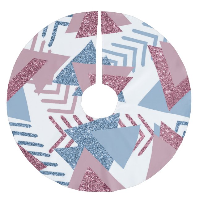 80-talets Lunar-Abstrakt | Dusty Mauve Rosa och Bl Julgransmatta Borstad Polyester (Framsidan)