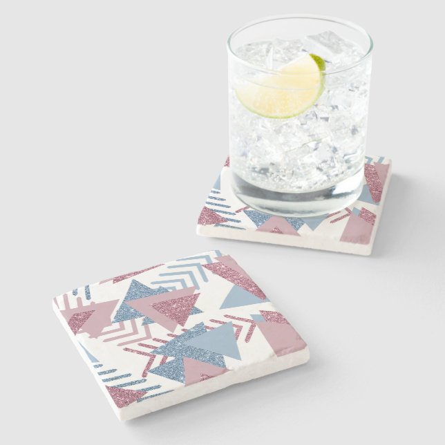 80-talets Lunar-Abstrakt | Dusty Mauve Rosa och Bl Stenunderlägg (Sidan)