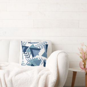 80-talets Luxe-Abstrakt   Turkos och marinblå form Kudde