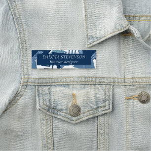 80-talets Luxe-Abstrakt Turkos och marinblå form Namnbricka