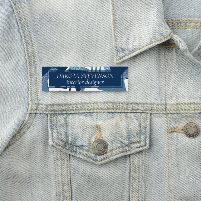 80-talets Luxe-Abstrakt | Turkos och marinblå form Namnbricka (På plats)