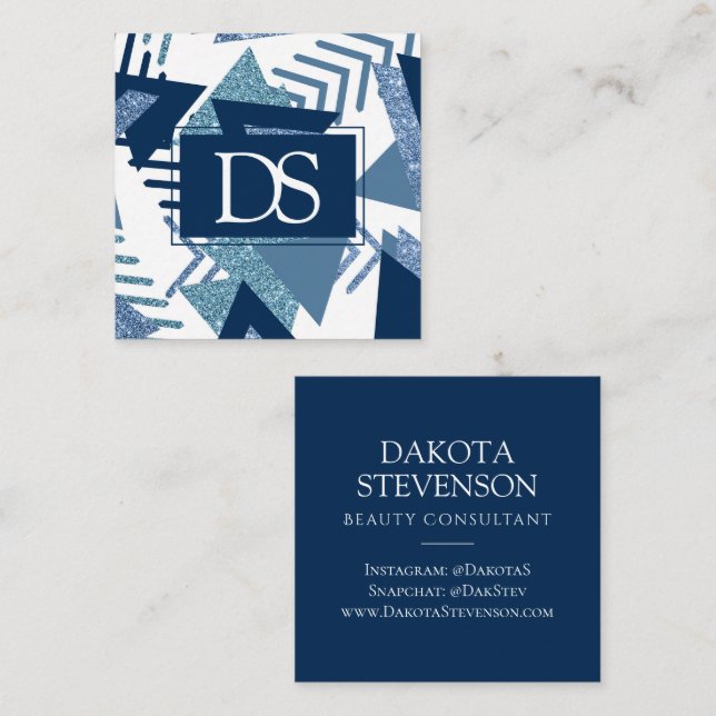 80-talets Luxe-Abstrakt | Turkos och marinmonogram (Fram/baksida)