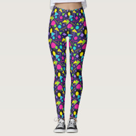 80-talets Memphis Neon Shapes Mönster på marinblå Leggings