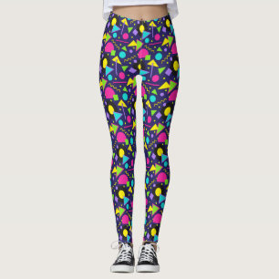 80-talets Memphis Neon Shapes Mönster på marinblå  Leggings
