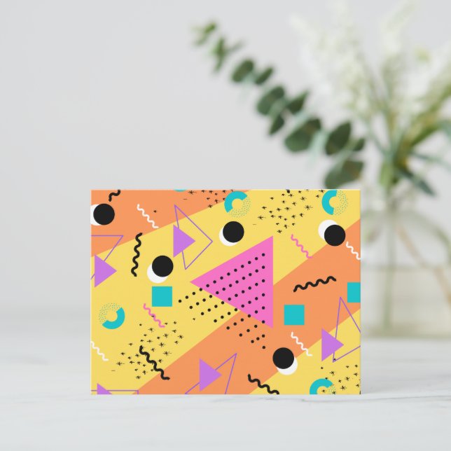 80-talets Memphis Orange Rosa Stil Retro Shapes Inbjudan Vykort (Stående Fram)