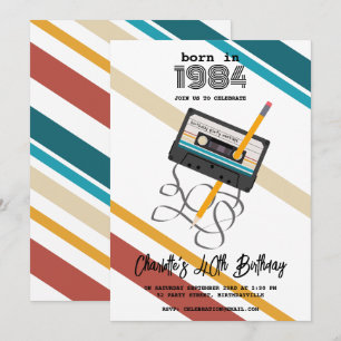 80-talets musikretro-kassettband 40:e fyrtioårsdag inbjudningar