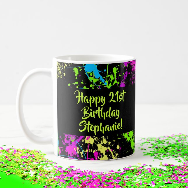 80-talets Party Retro Neon Paint Splatter-Personli Kaffemugg (colorful 80s custom birthday mug)