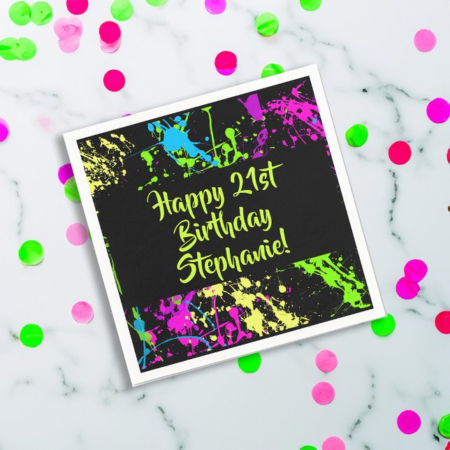 80-talets Party Retro Neon Paint Splatter-Personli Pappersservett (custom 80s birthday party decorations napkin)