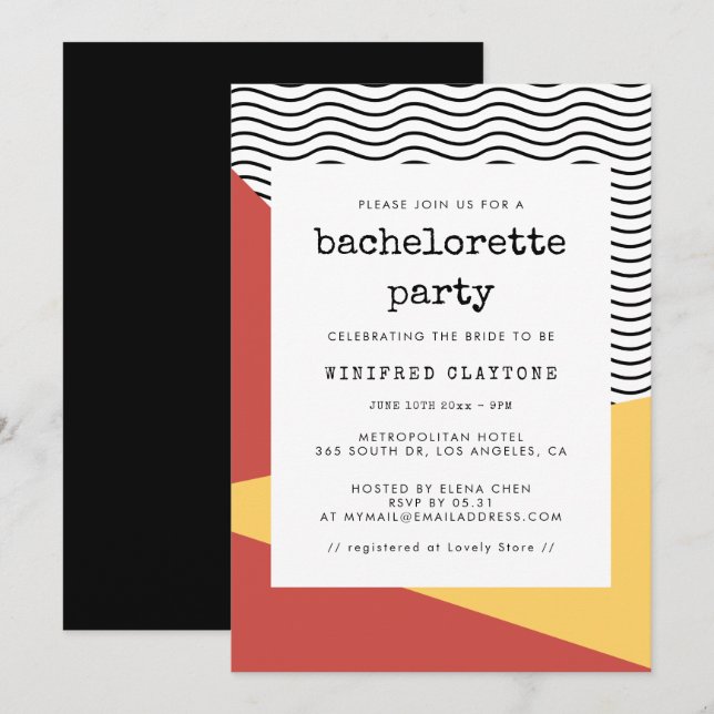 80-talets poppart Memphis stil Bachelorette Party Inbjudningar (Fram/baksida)