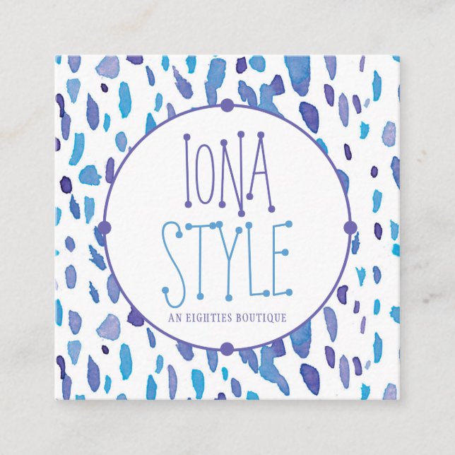 80-talets Retro-Lila och Blue Spots Fyrkantigt Visitkort (Framsida)