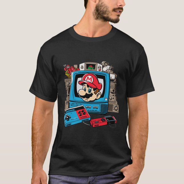 80-talets Retro Video Game NES-spel Mario Stil Log T Shirt (Framsida)