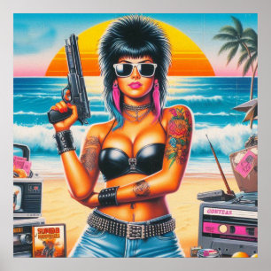80-talets Retrowave Punk Girl Poster