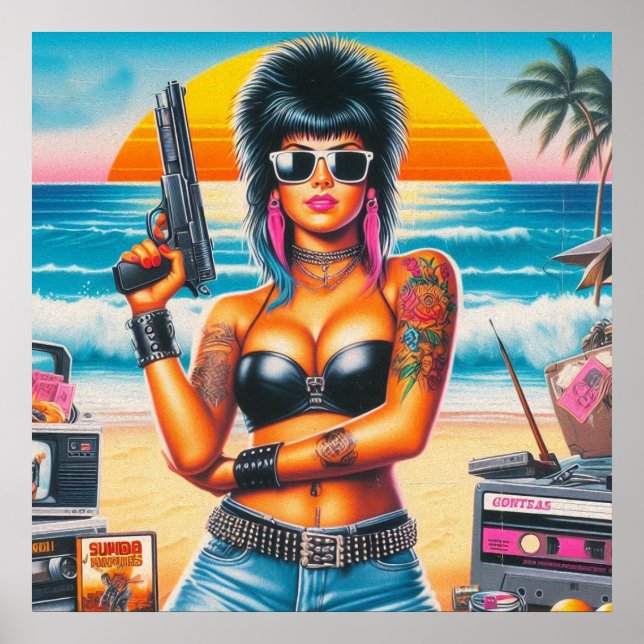 80-talets Retrowave Punk Girl Poster (Framsidan)