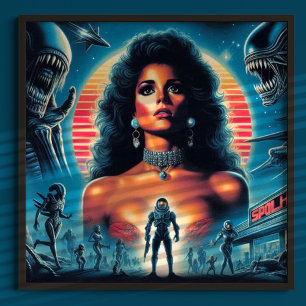 80-talets Retrowave Sci-fi-kvinna Poster