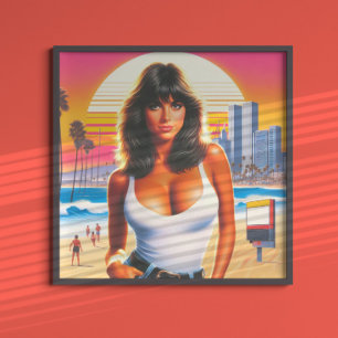 80-talets Retrowave Summer Girl Poster