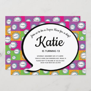 80-talets Rosa Tecknad Toppen Hero Throw Back Inbjudningar