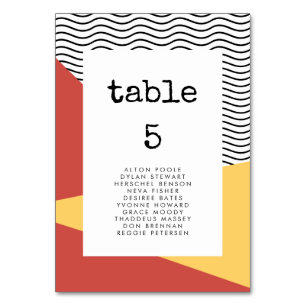 80-talets sittplatskort i Pop art Memphis stil Bordsnummer