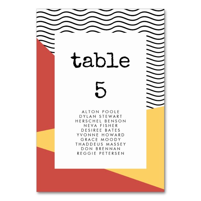 80-talets sittplatskort i Pop art Memphis stil Bordsnummer (Framsidan)