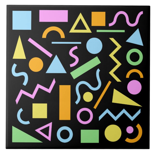 80-talets Stil Shape Mönster Färg på Black Kakelplatta (Framsidan)