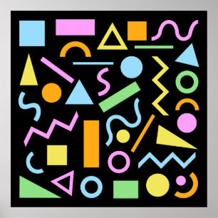 80-talets Stil Shape Mönster Färg på Black Poster