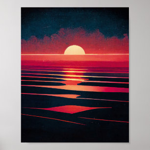 80-talets synthwave Red Sea and Vintage Sunset Poster