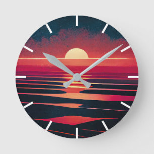 80-talets synthwave Red Sea and Vintage Sunset Rund Klocka
