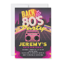 80-talets tema Födelsedagsfest inbjudan