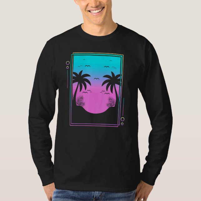 80-talets tropiska sommarångor i Träd Sunrise Beac T Shirt (Framsida)
