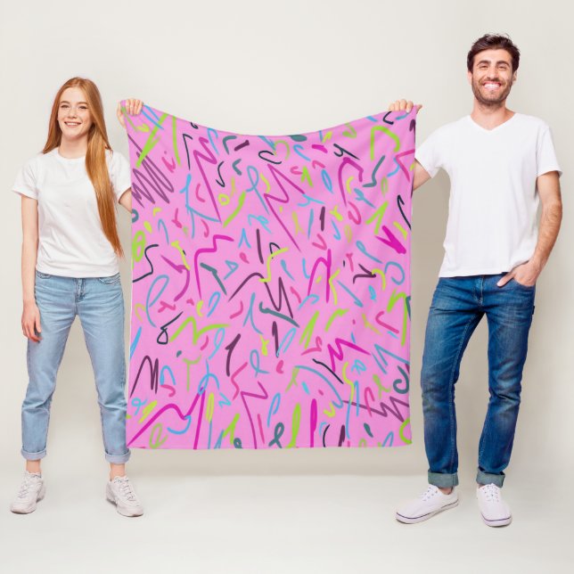 80-talets Vintage Skriv ut i Rosa Fleecefilt (På plats)