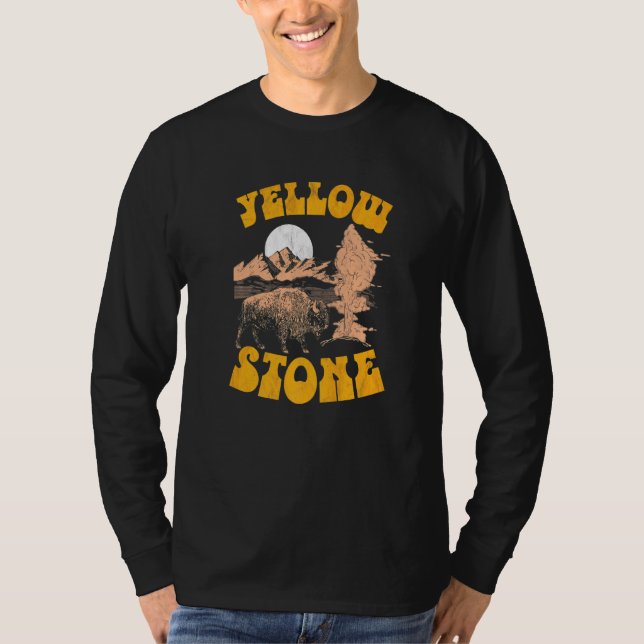 80-talets Yellowstone Park Retro Geyser Bison Dist T Shirt (Framsida)