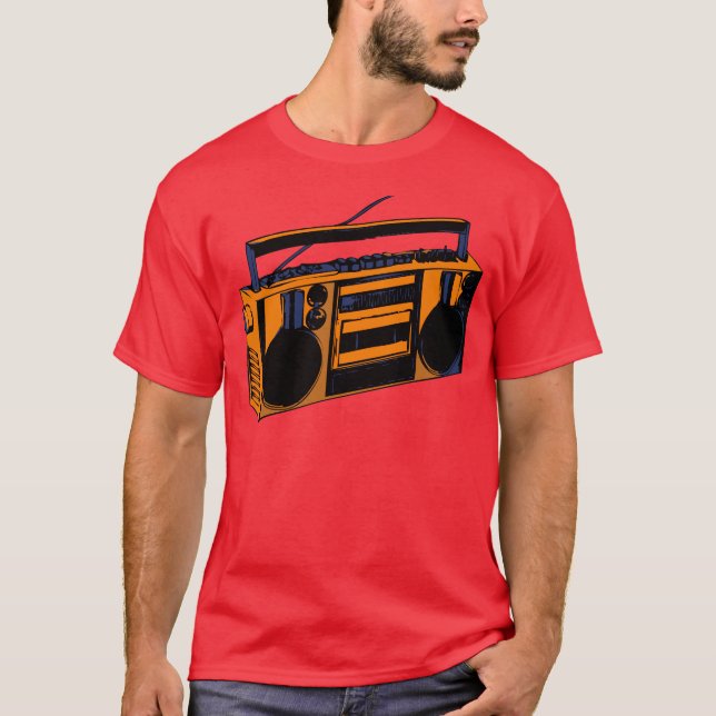 80-talold school Retro Boombox radiosände T-tröja T-shirt (Framsida)