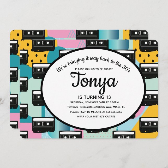 80-tals 90-tals fest Rosa Collage Kassett Tillbaka Inbjudningar (Fram/baksida)