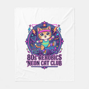 80-tals Aerobics Neon Katt Rolig Kattälskare Desig Fleecefilt