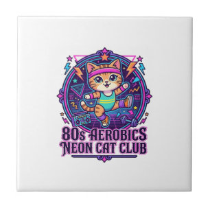 80-tals Aerobics Neon Katt Rolig Kattälskare Desig Kakelplatta
