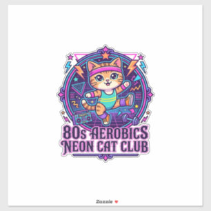80-tals Aerobics Neon Katt Rolig Kattälskare Desig Klistermärken