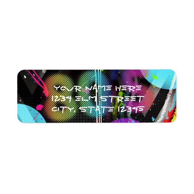 80-tals fest åretrå retro regnbåge stänk födelseda returadress etikett (Framsidan)
