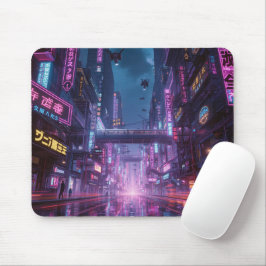 80-tals Futuristisk Neon Stadsscen Gamingmusmatta Musmatta