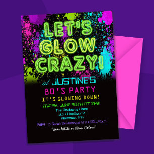 80-tals Glow-fest Förlossningsinbjudan Inbjudningar