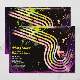 80-tals Grunge Färg Stänk Retro Baby Shower Inbjudningar