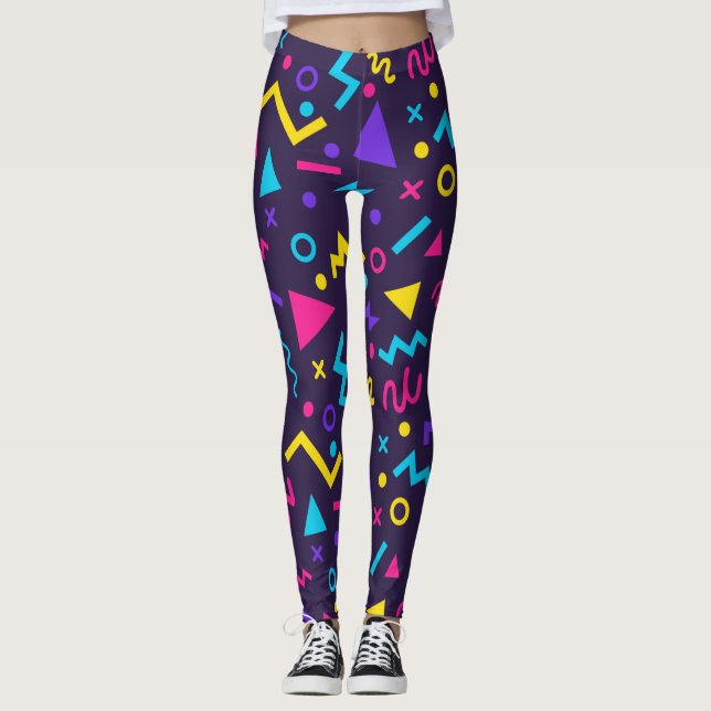80-tals Memphis-mönster Leggings (Framsida)