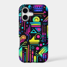 80-tals neon geometriskt mönster iPhone-fodral | R