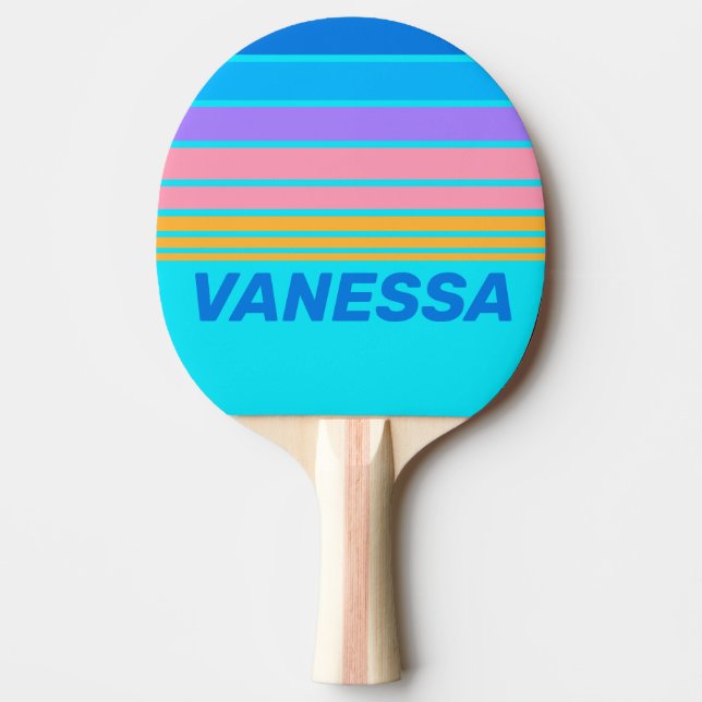 80-tals Neon Ocean Himmel Horisont Randig med Namn Pingisracket (Framsidan)