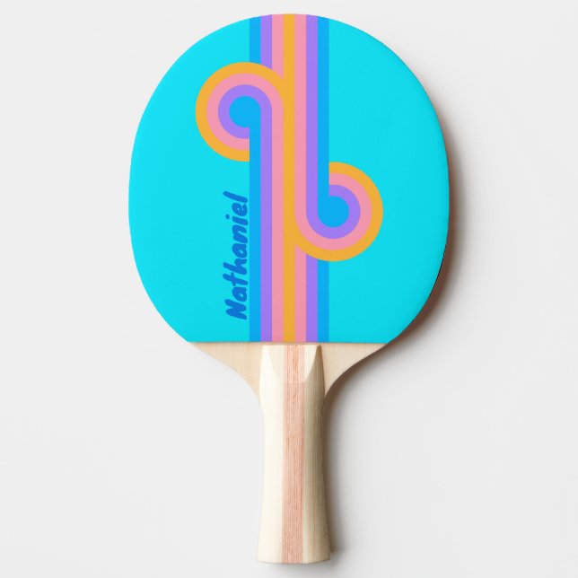 80-tals Neon Ocean Himmel Loop med Namn Pingisracket (Framsidan)